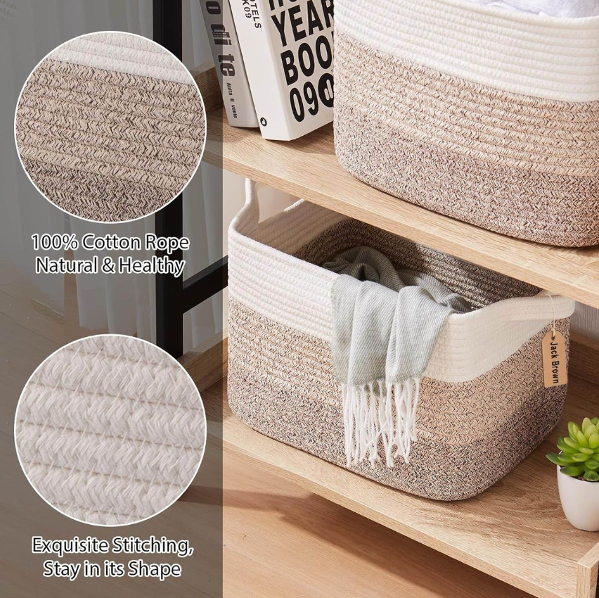 Jack Brown 19L Cotton Woven Storage Basket Cosmetic&Towel Organiser Bins- Beige