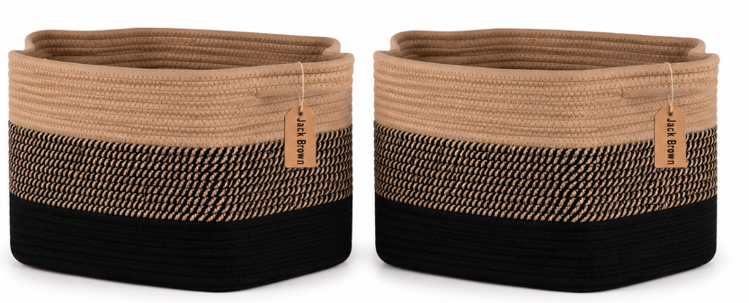 Jack Brown 19L Cotton Woven Storage Basket Cosmetic&Towel Organiser Bins- Black