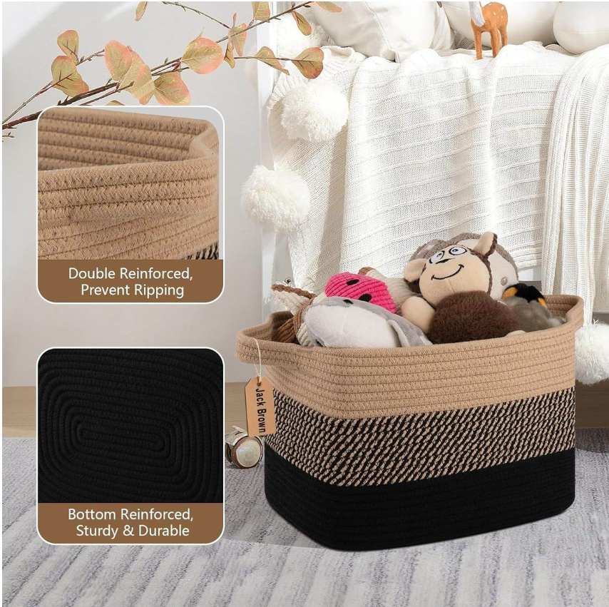 Jack Brown 19L Cotton Woven Storage Basket Cosmetic&Towel Organiser Bins- Black