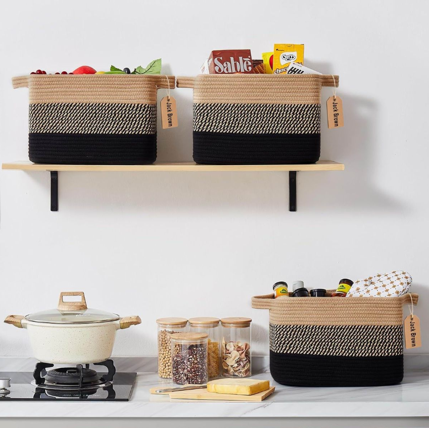 Jack Brown 19L Cotton Woven Storage Basket Cosmetic&Towel Organiser Bins- Black