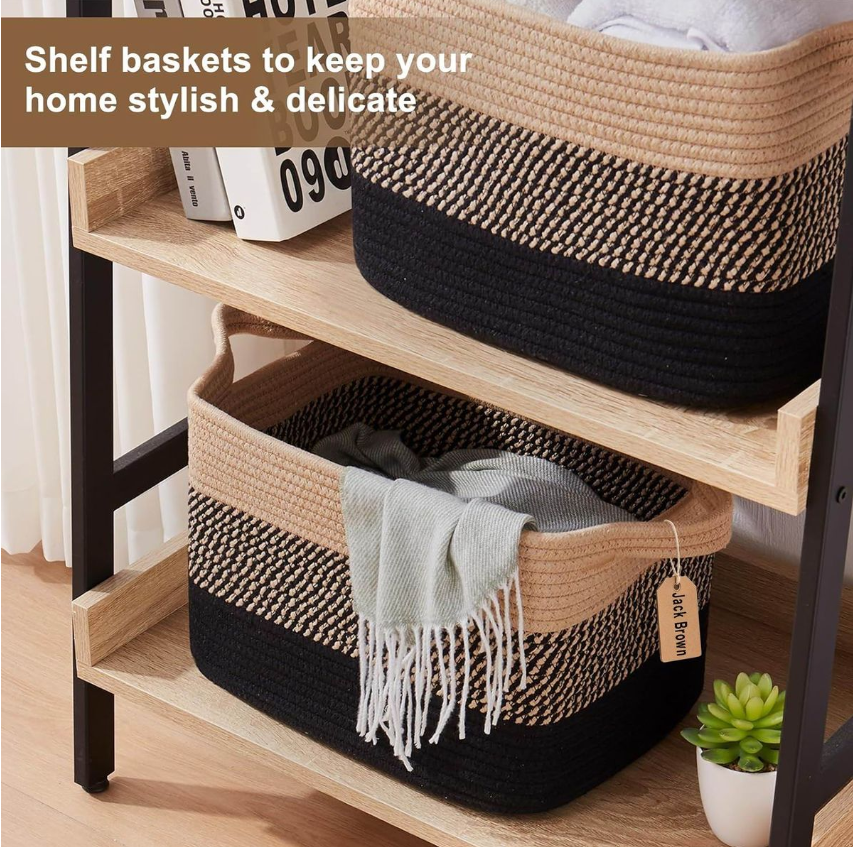 Jack Brown 19L Cotton Woven Storage Basket Cosmetic&Towel Organiser Bins- Black