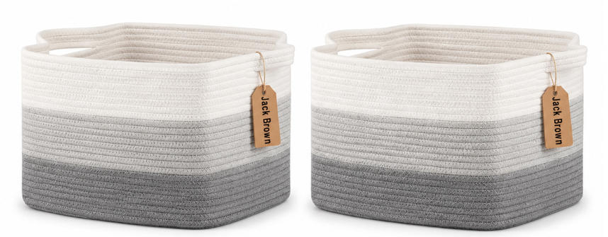 Jack Brown 19L Cotton Woven Storage Basket Cosmetic&Towel Organiser Bins- Grey