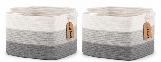 Jack Brown 19L Cotton Woven Storage Basket Cosmetic&Towel Organiser Bins- Grey