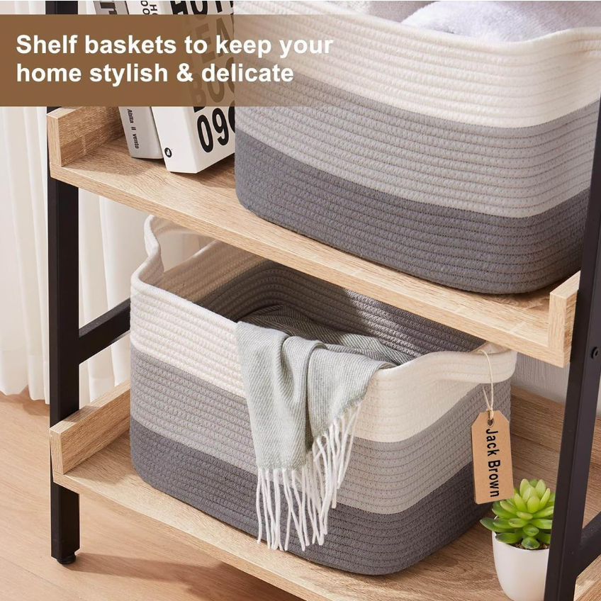 Jack Brown 19L Cotton Woven Storage Basket Cosmetic&Towel Organiser Bins- Grey
