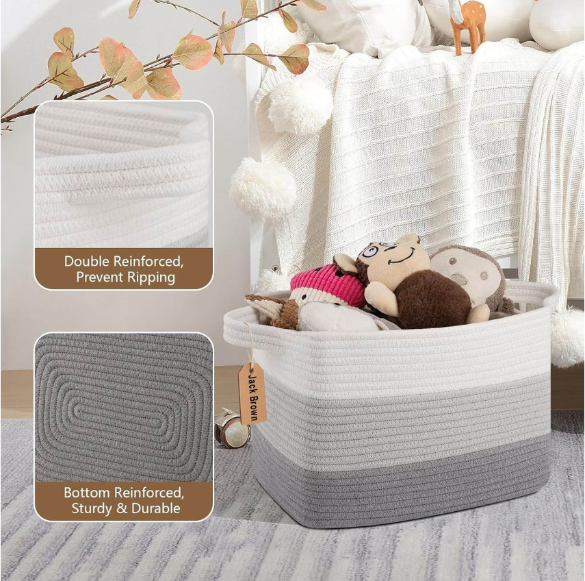 Jack Brown 19L Cotton Woven Storage Basket Cosmetic&Towel Organiser Bins- Grey