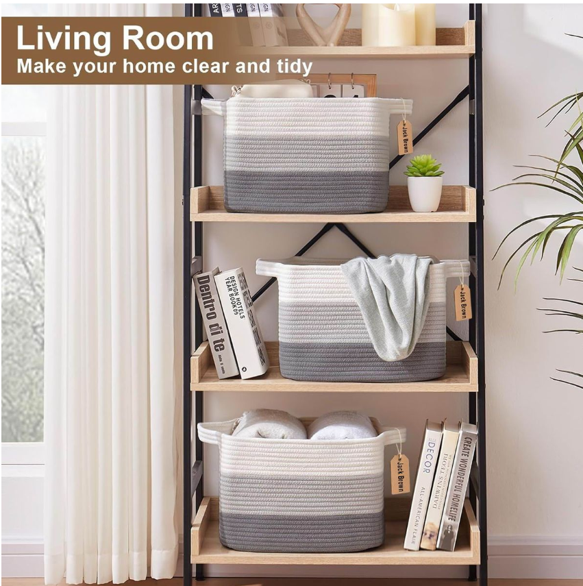 Jack Brown 19L Cotton Woven Storage Basket Cosmetic&Towel Organiser Bins- Grey