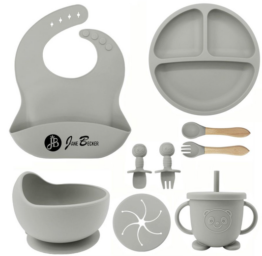 Jane Becker 10-Piece Silicone Baby & Toddler Feeding Set Grey