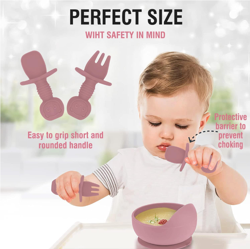 Jane Becker 10-Piece Silicone Baby & Toddler Feeding Set pink