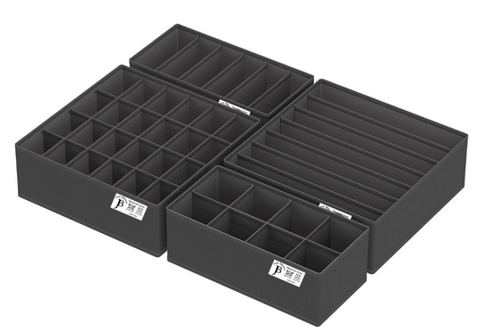 Jack Brown Drawer Organizers for Clothing, Bra and Underwear - Set of 4 - Dark Grey