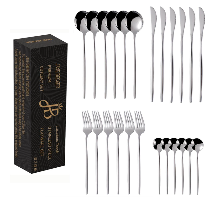 Jane Becker 24-Piece Stainless Steel Cutlery Set - Premium Quality - Silver