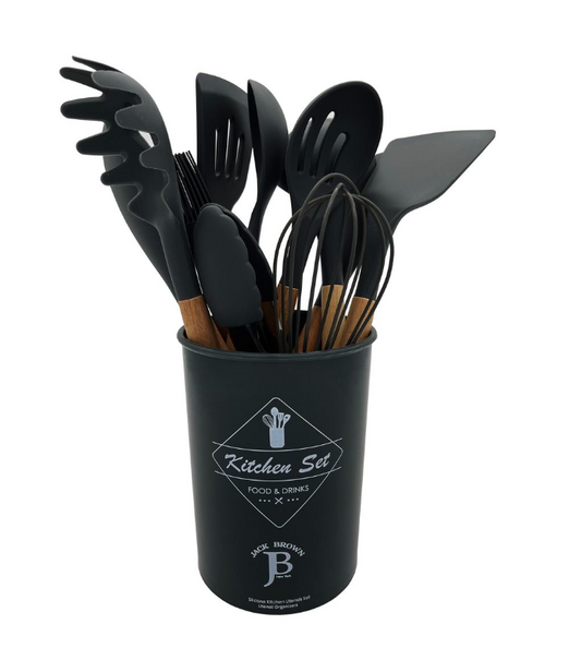Jack Brown Authentic 12-Piece Non-Stick Kitchen Utensils Set - Black