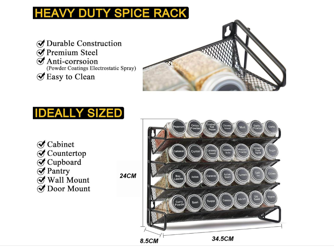 Jane Becker 28 Spice Jar with Rack Organizer set with Labels & Chalk Marker