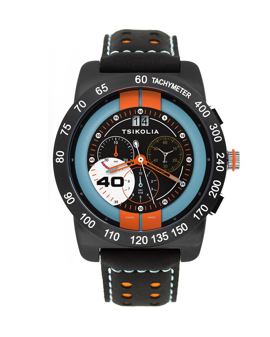 TSIKOLIA GT40 Limited Edition Swiss Made Men's Leather Watch - Black