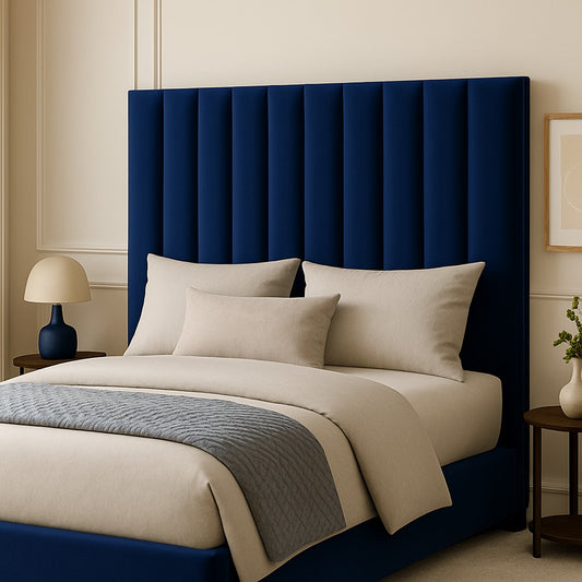 JC Home Vertical Panel Velvet Headboard - Blue