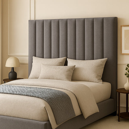 JC Home Vertical Panel Velvet Headboard - Grey
