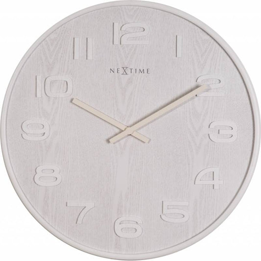 NeXtime 35cm Wood Wood Big Round Wood Wall Clock - White