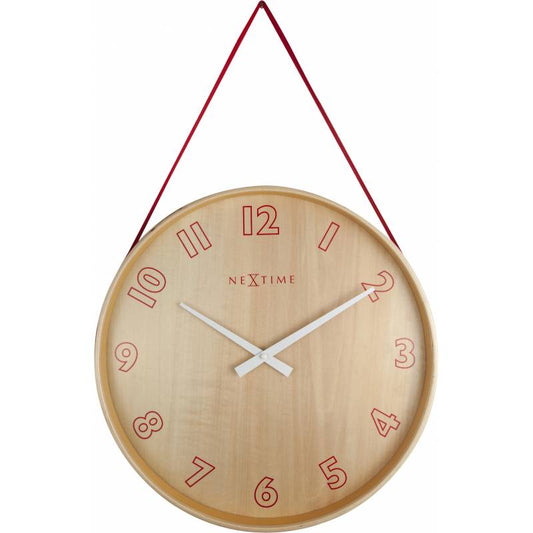 NeXtime 26cm Loop Small Wood & Fabric Round Wall Clock - Red