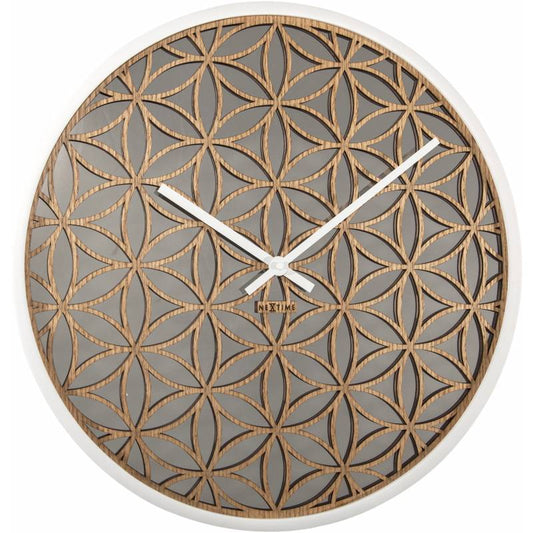 NeXtime 50cm Bella Mirror Wood & Mirror Round Wall Clock - White