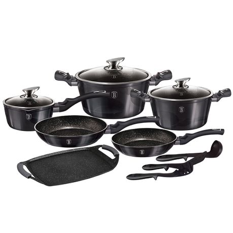 Berlinger Haus 14 Piece Non-Stick Marble Coating Cookware Set - Carbon Pro