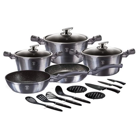 Berlinger Haus 17-Piece Marble Coating Non-Stick Cookware Set - Carbon Pro