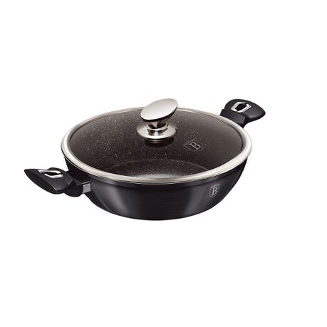 Berlinger Haus 28cm Marble Coating Shallow Pot with Lid - Carbon Pro