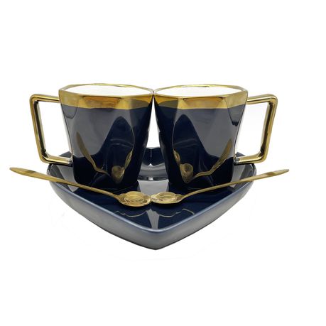 Elegant King 5-Piece Diamond Shape Tea & Coffee Mug Set - Black Rose