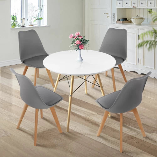 Jack Brown Modern 5-Piece Round Dining Table Set – White Table with Grey chairs