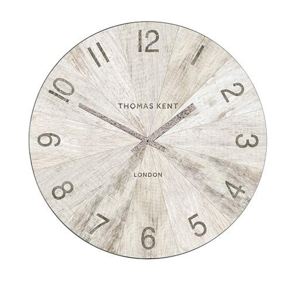 Thomas Kent 114cm Wharf Pickled Oak Open Face Round Wall Clock - White