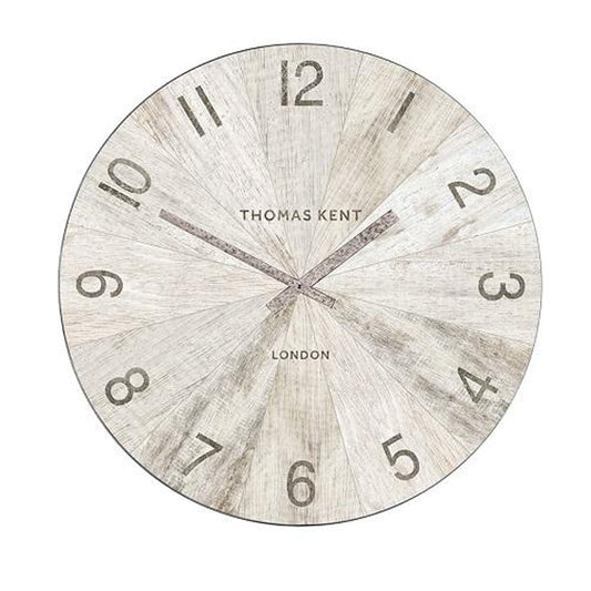 Thomas Kent 114cm Wharf Pickled Oak Open Face Round Wall Clock - White