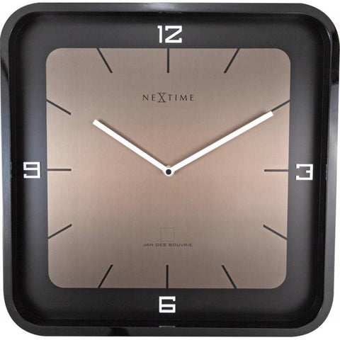 NeXtime 40cm Square Wall Wood Piano Finish Square Wall Clock - Black