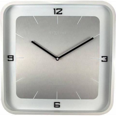 NeXtime 40cm Square Wall Wood Piano Finish Square Wall Clock - White