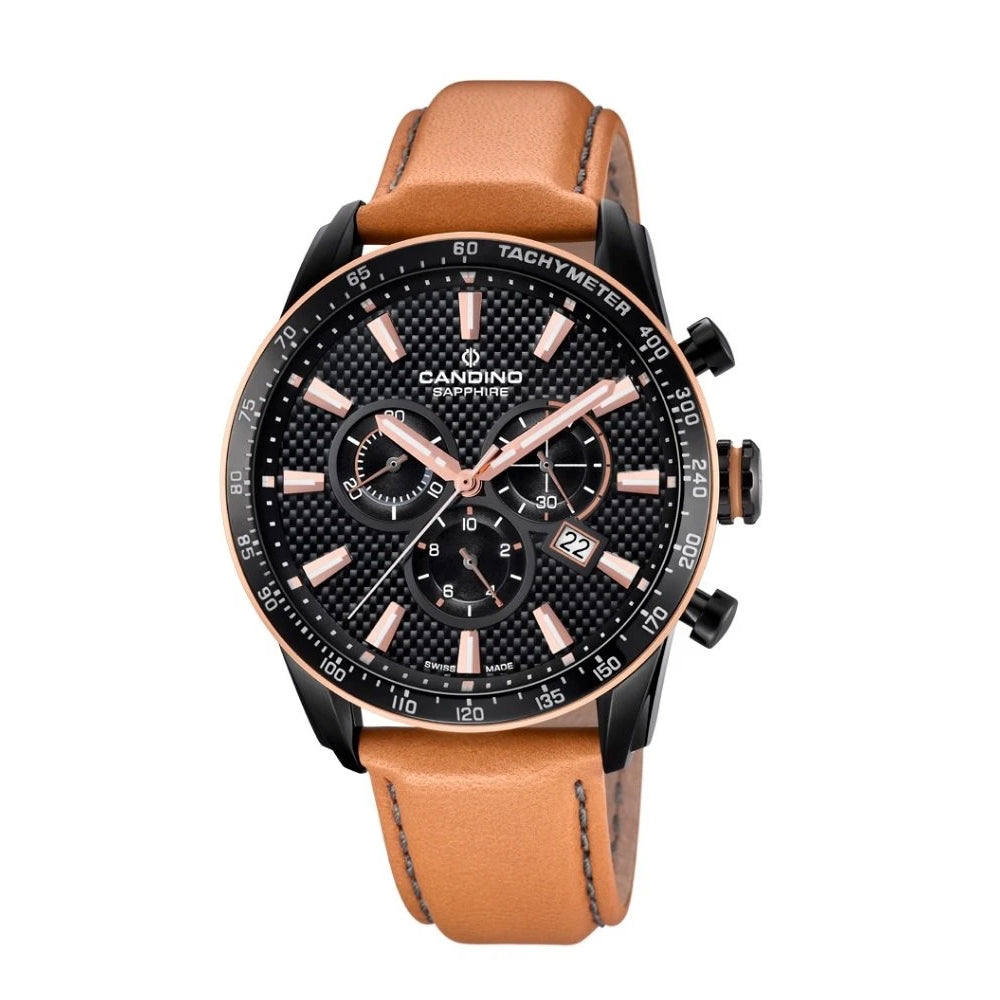 Candino Sapphire Swiss Made Mens Leather Watch - Gents Sport Chrono