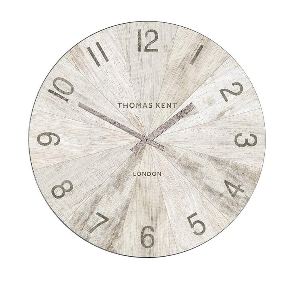 Thomas Kent 76cm Wharf Pickled Oak Open Face Round Wall Clock - White