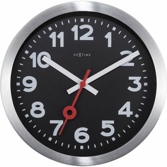 NeXtime 19cm Station Aluminium Round Table/Desk/Wall Clock - Black