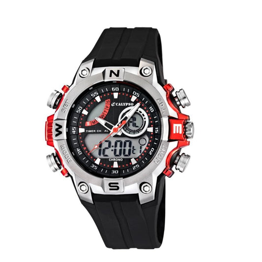 Calypso Digital & Analog Mens Week Indicator Watch - Red & Black