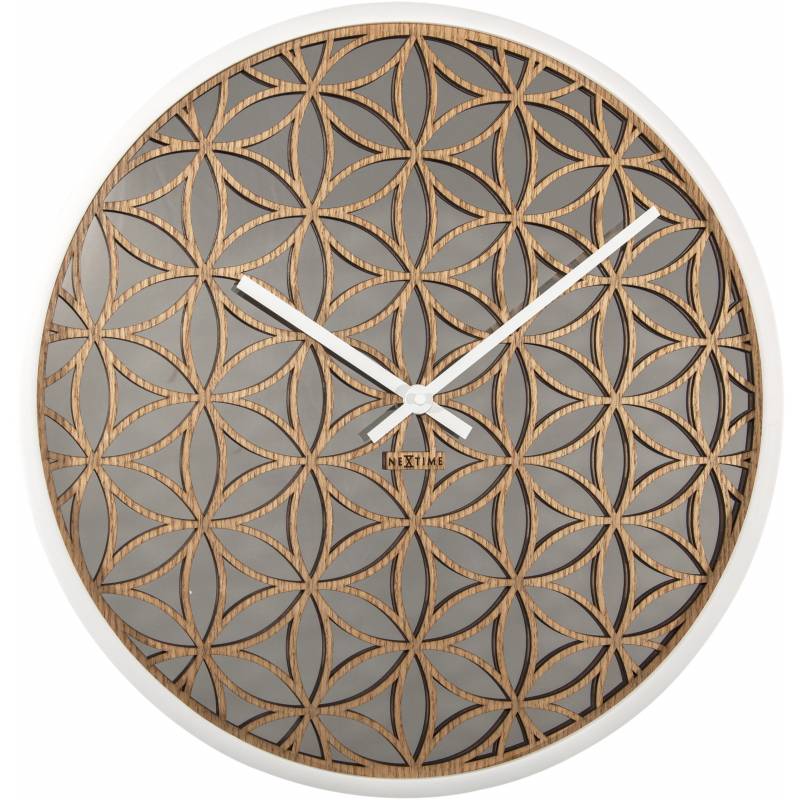 NeXtime 50cm Bella Mirror Wood & Mirror Round Wall Clock - White